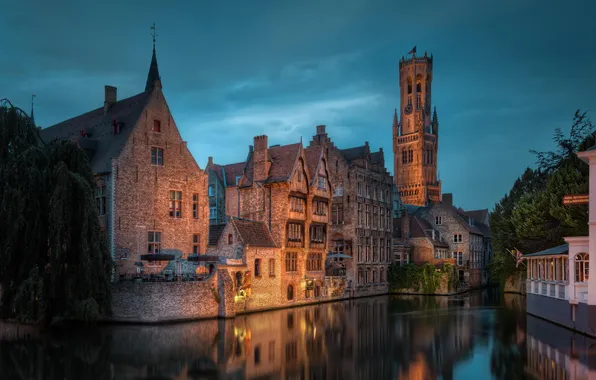 River, building, the evening, architecture, Belgium