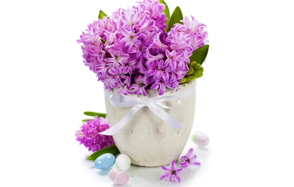 Picture eggs, flowers, spring, hyacinths, bouquet, easter, lilac