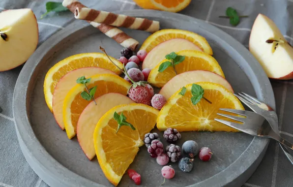 Berries, Apple, orange, sticks, fruit, citrus