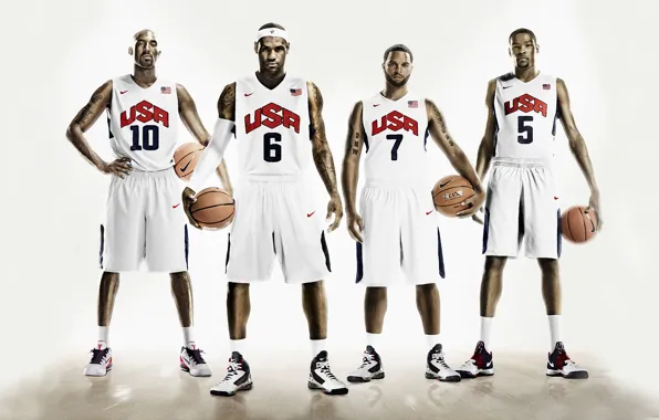 Sport, Basketball, USA, Nike, LeBron James, Kobe Bryant, Four, Kevin Durant