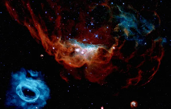 Stars, LMC, NGC 2014, NGC 2020, Gas clouds, The Large Magellanic Cloud, Oxygen gas clouds, …