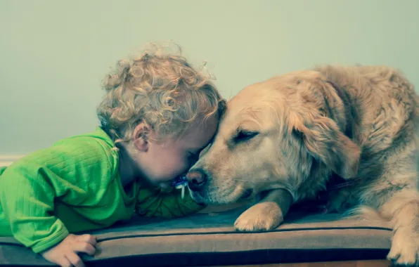 Picture children, mood, dog