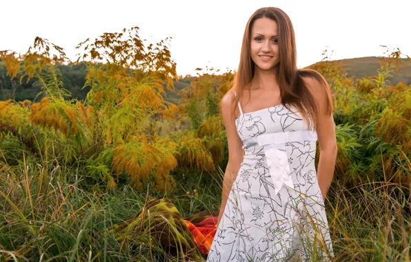 Nature, Girl, Grass, Smile, Model, Face, Hands, Brunette