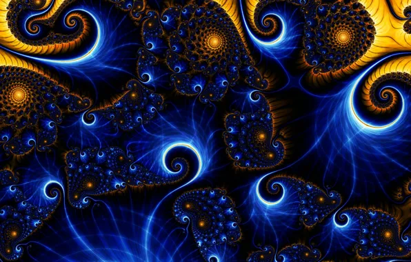 Blue, pattern, fractals, curls