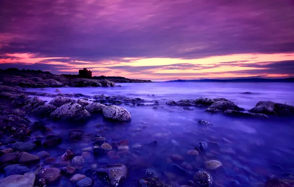 Sea, sunset, stones, shore