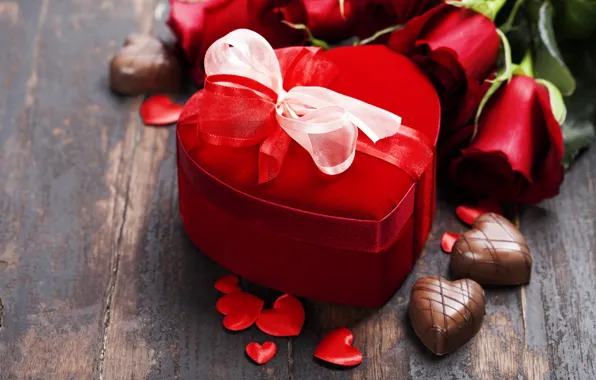 Wallpaper tape, gift, bouquet, hearts, roses, Valentine's day, Natalia Klenova, chocolate