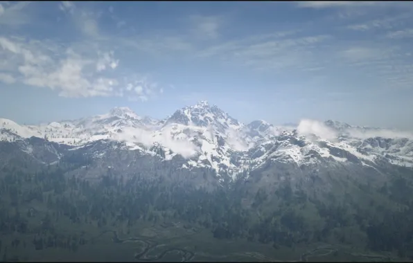 Heaven, Clouds, Sky, Wood, Mountain, Game, River, Trees