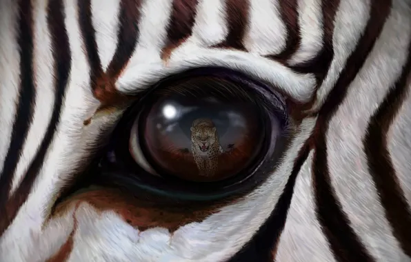Wallpaper, leopard, art, predator, eye, reflection, rendering, zebra