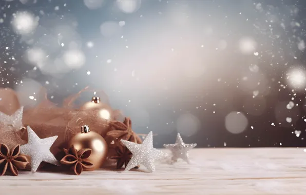 Balls, lights, background, Christmas, New year, gold plated, gold, bokeh