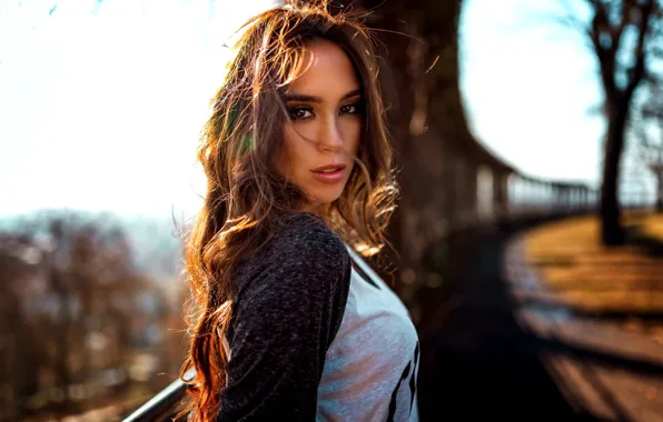 Girl, the sun, portrait, makeup, hairstyle, brown hair, bokeh, Miro Hofmann