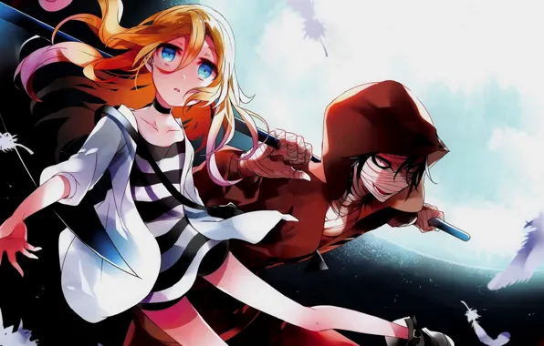 Picture girl, braid, guy, two, Angel bloodshed, Satsuriku no Tenshi