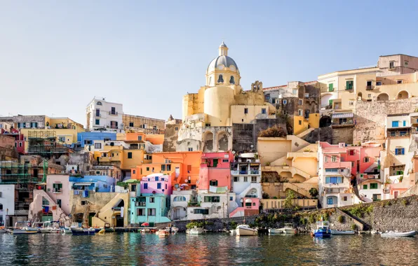 Picture sea, the sky, the sun, shore, boat, home, Italy, Campania