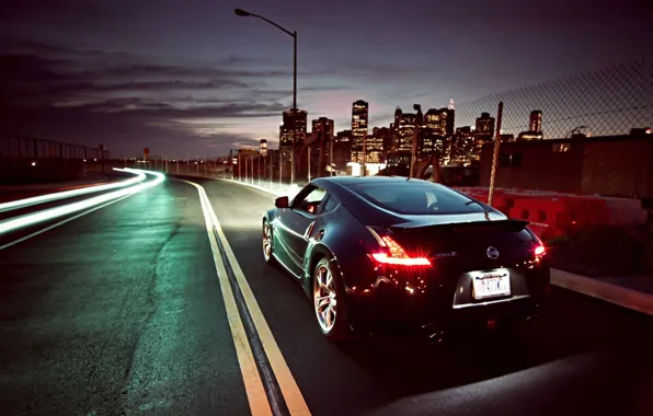 Picture night, skyscrapers, Nissan, 370Z, nissan 370z
