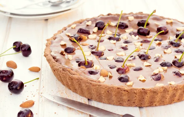 Cherry, pie, almonds