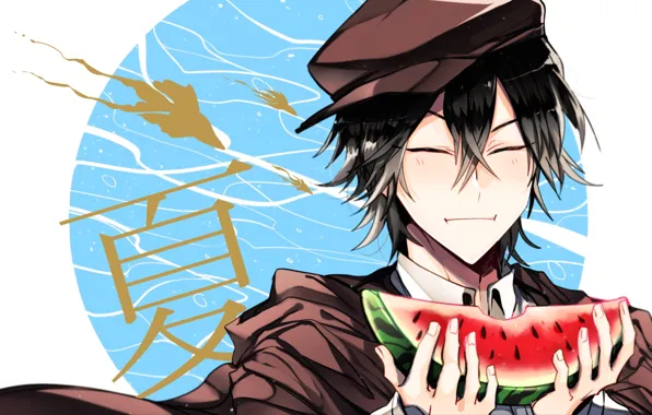 Anime, Watermelon, art, guy, Bungou Stray Dogs, Stray dogs literary geniuses