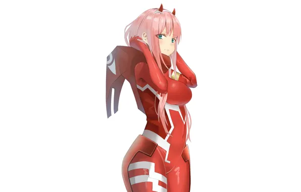 Look, girl, anime, art, costume, white background, 002, Darling In The Frankxx