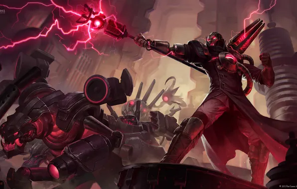 Lightning, robots, art, male, rod, League of Legends, Michal Ivan, Viktor