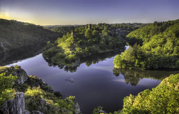 Picture forest, France, panorama, river, France, the river Creuse, Creuse river, Crozant