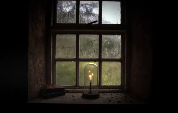 Picture house, candle, window