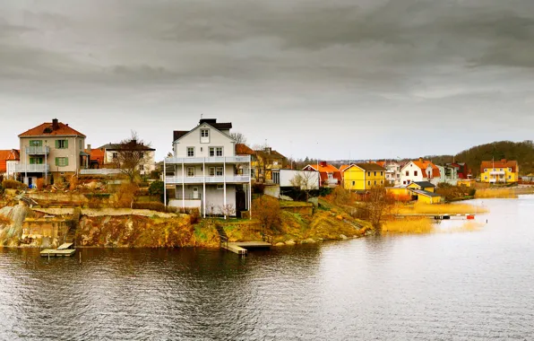 Sea, home, Norway, panorama