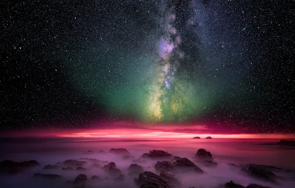 Sea, the sky, stars, night, the milky way