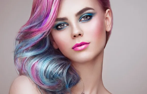 Look, background, model, portrait, makeup, hairstyle, beauty, bare shoulders