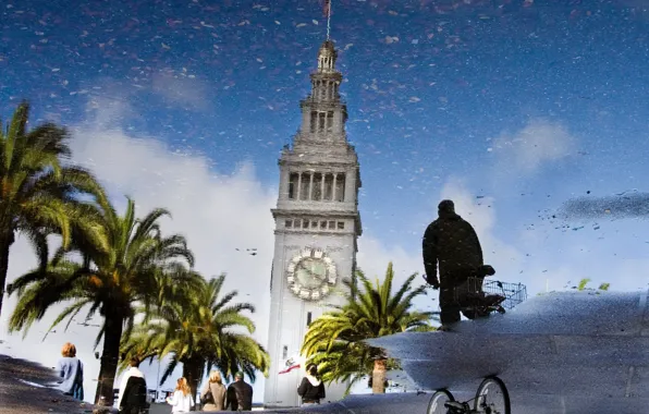 Picture tower, Reflection, puddle