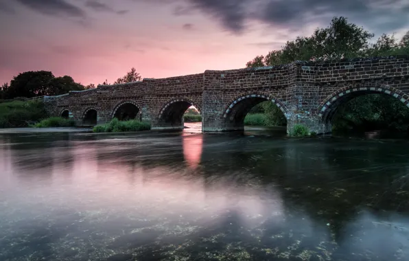 Sunset, bridge, river