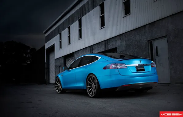 Back, beautiful, drives, blue, blue, Tesla, Model S, 22 inch