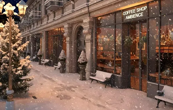 Winter, The city, Snow, City, Winter, Snow, Winter evening, Winter evening