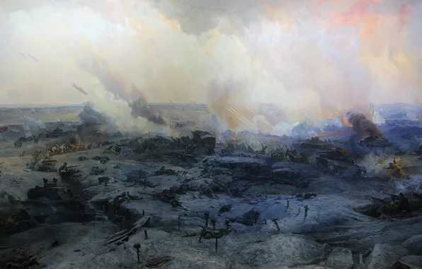Winter, The plane, Snow, War, Panorama, Battle, Picture, Soldiers