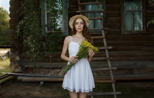 Look, girl, flowers, house, dress, Andrey Metelkov