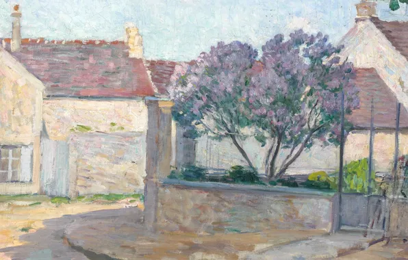 House, street, picture, the urban landscape, Henri Lebacq, Village Street in Anjou