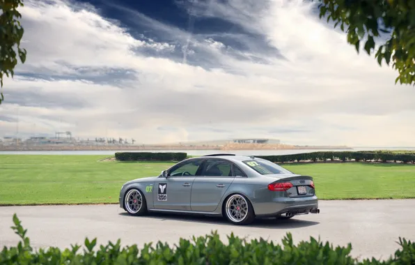 The sky, clouds, grey, Audi, Audi, sports car, track, grey