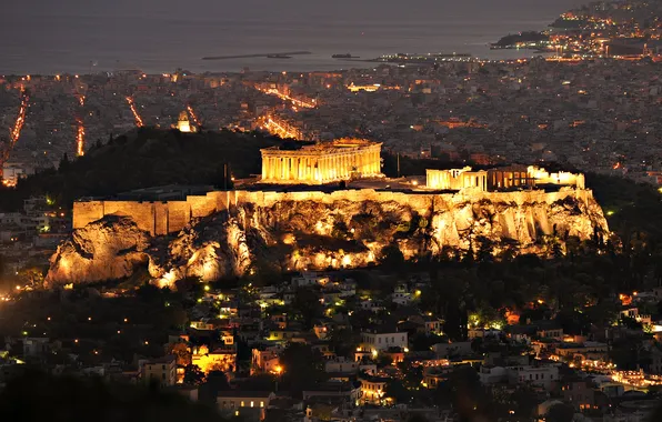 Picture lights, the evening, the Parthenon