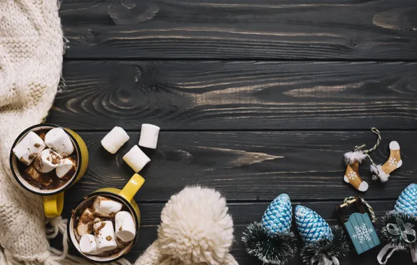 Winter, holiday, hat, toys, new year, scarf, wood, decor