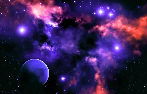 Picture the sky, stars, light, nebula, color, planet