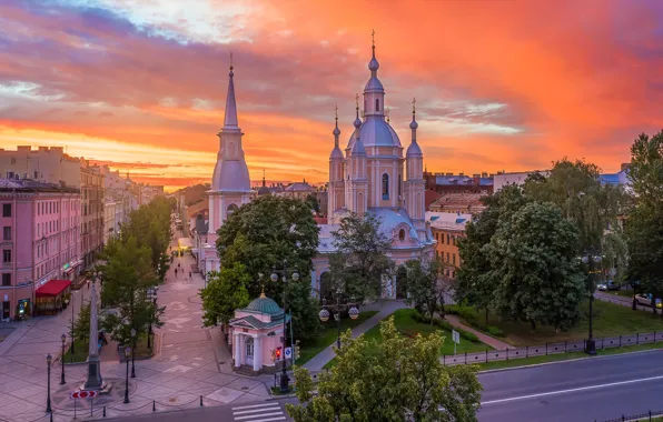 Road, sunset, the city, building, home, the evening, Peter, Saint Petersburg