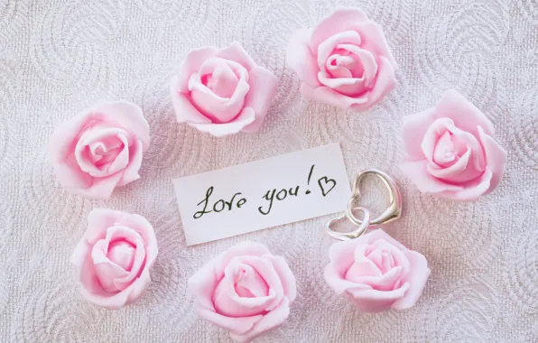 Hearts, I love you, pink, romantic, hearts, gift, roses, pink roses