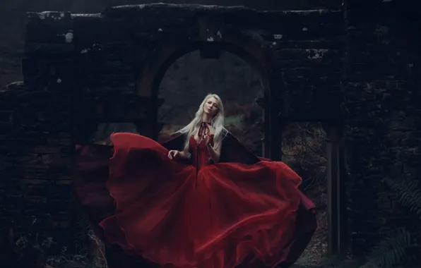 Girl, the ruins, red dress, Princess, Maria Amanda, Bird Man, Snow White's Reign