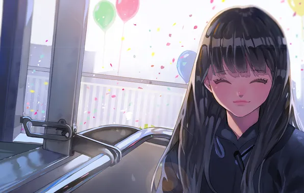 Girl, smile, balloons