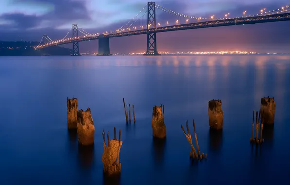 Bridge, the city, the evening, San Francisco
