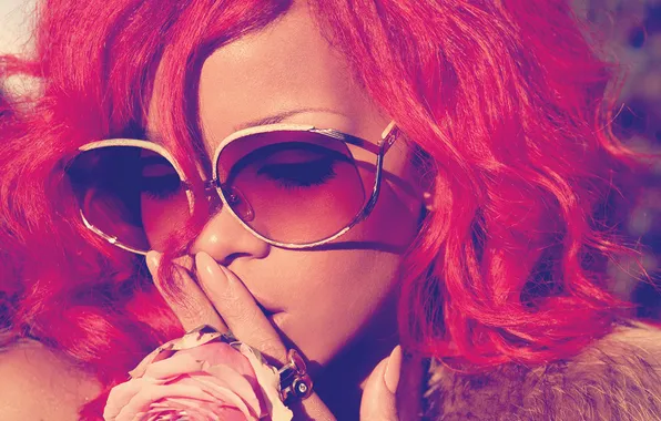 Picture glasses, singer, Rihanna, red hair, Loud
