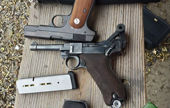 Weapons, guns, Luger P08, M1908 Colt