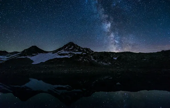 Picture space, stars, mountains, lake, reflection, mirror, The Milky Way, secrets