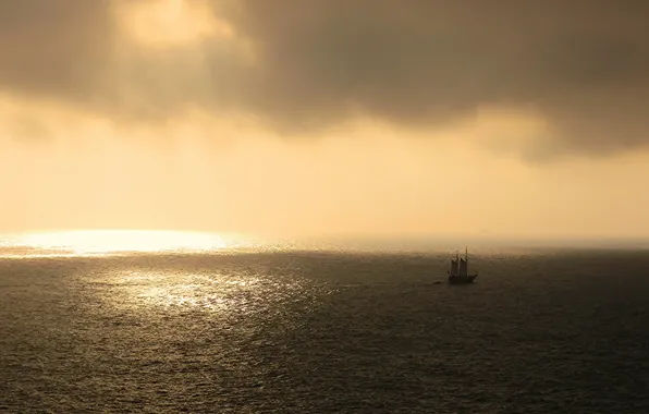 Sea, night, ship