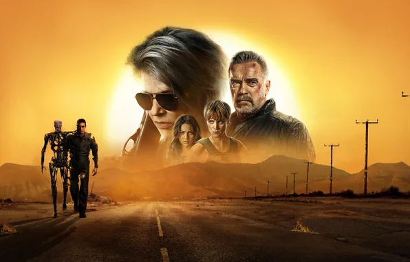 Fiction, action, poster, Arnold Schwarzenegger, Arnold Schwarzenegger, Mackenzie Davis, Mackenzie Davis, Linda Hamilton