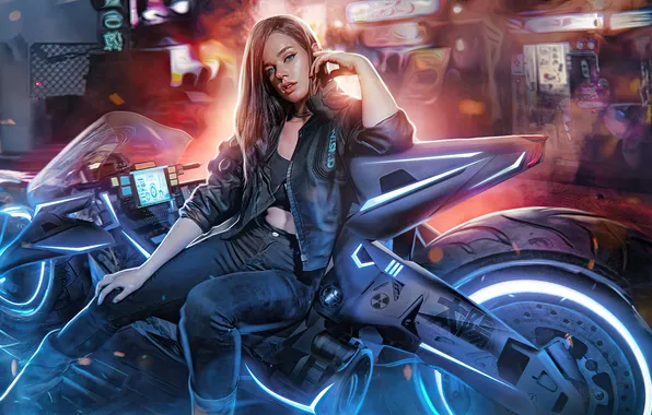 Picture adventure, motorbike, futuristic