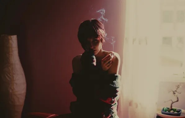 Girl, smoke, cigarette