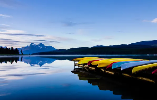 Forest, nature, lake, Marina, mountain, canoe